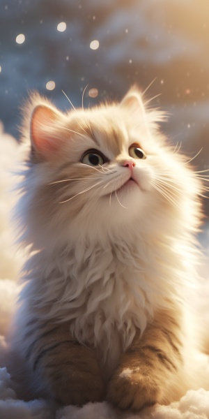 雪地中的可爱布偶猫与梦幻光
