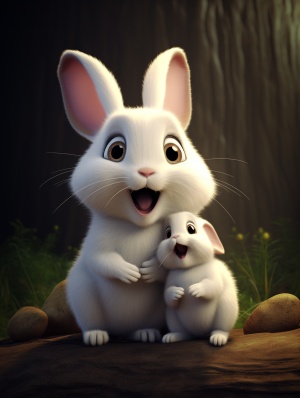 两只小白兔，身材可爱，小巧灵动，拟人化，在打招呼