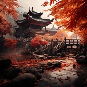 中国古刹秋天落叶的8K超高清摄影大师作品