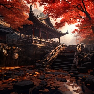 中国古刹秋天落叶的8K超高清摄影大师作品