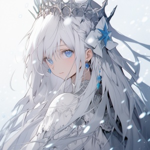 白色长发蓝色眼睛的温柔公主殿下在雪中