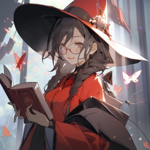 一位美女老师，漂亮，红黑相间，带帽子，手里拿着书本，女老师👩🏻‍🏫