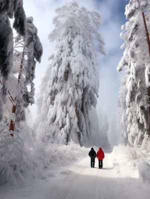 冬天的真实雪景和水杉树