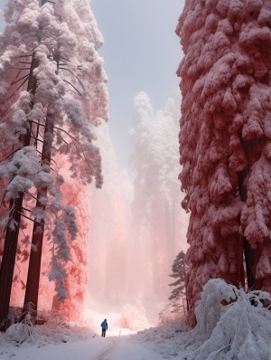 冬日云雾缭绕的水杉树下的壮观雪景