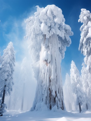 雾凇绒的水杉树，冬天的壮观大气景色