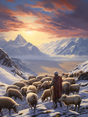 清晨的雪山彝族牧羊女大师作品