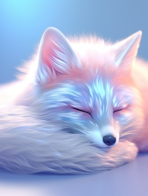 cute sleeping fox, solid, profile, sleek glassthickness, transparent, pink and white andblue and silver holographic, smooth colorbackground, Cinematic lighting,rendering,8Kar 9:16s 750