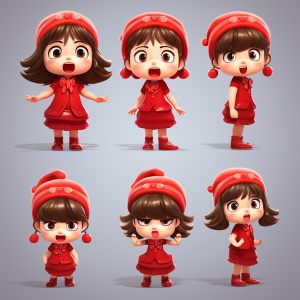 可爱红色圣诞裙小女孩动画角色设计
