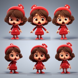可爱红色圣诞裙小女孩动画角色设计
