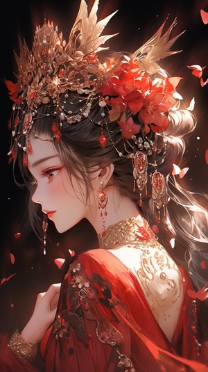 full body wemen, complex headdress, delicate flowers, delicate headdress, Phoenix Crown Xia Pei, ten miles of red makeup ,high-quality, delicate facial features, delicate eyes, extraordinary beauty, gorgeous light and shadow,drama, delicate clothes, gorgeous costumes, butterflies,delicate ornaments, by SijaHong ar 9:16q 5 niji 5style scenic upbeta s 750v 5 q 2