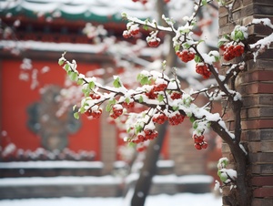 傲雪寒梅映红墙青砖碧瓦迎吉祥