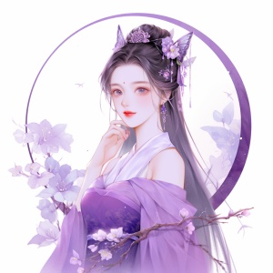 On,Mid-Autumn,Festival,,a,woman,wearing,a,purple,Han,suit,in,ancient,China,,with,large,eyes,,delicate,facial,features,,simple,clothes,,clear,details,,and,a,large,round,moon,in,the,background,,sat,under,the,osmanthus,and,played,the,pipa,in,high,detail,,32K,