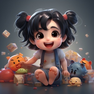 a cute little girl with black hair , happy face , wearing a t - s hirt , emoticon bag ,9 emoticons , emoticon Symbol table , multiple postures and expressions , anthropomorphic style , different emotions , multiple poss and expressions ,8k ar 3:4 s 750 niji 5