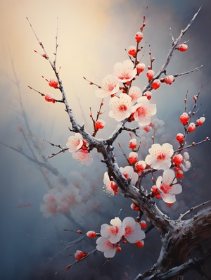 Delicate Beauty: A Blooming Plum Blossom in Winter