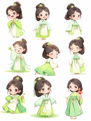 Cute and Classical: Tang Dynasty-inspired Smiling Girl with 9 Expressions