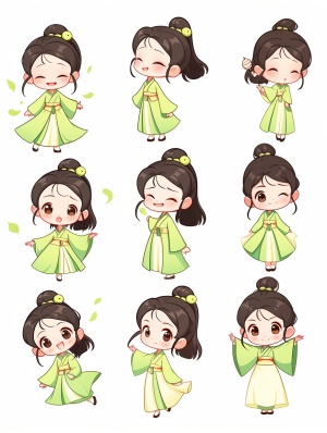 Cute and Classical: Tang Dynasty-inspired Smiling Girl with 9 Expressions