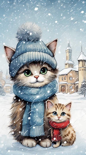 雪地小肥猫和雪人