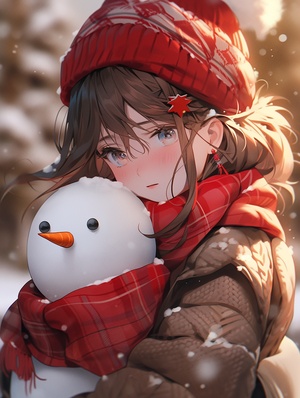 32k UHD Semi-realistic Snowman with Red Scarf