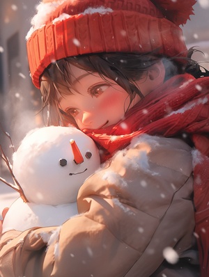 32k UHD Semi-realistic Snowman with Red Scarf