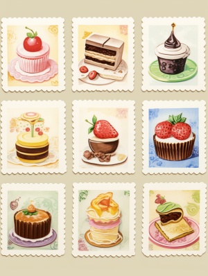 甜品花纹邮票12个