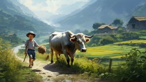 中国古代儿童山村漫步