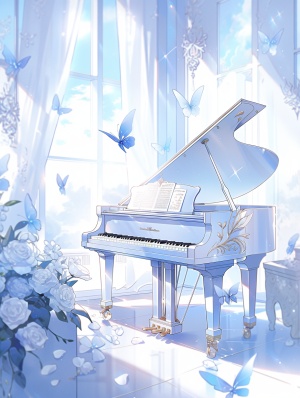 梦幻童话世界的白色钢琴房间