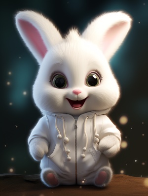 a super cute baby pixar style white fairyrabbit,laugh,big eyed laugh,Wearing hoodie and boots, Christmas scene, shiny snow white fluffy",big bright eyes,With a smile， fluffytail,full character concept, rainbow light, trending on artstation, matte painting ，fairy tales,charming, illusory engine 5 and octane render ureal realistic v 4