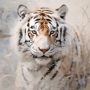 一只小老虎，半透明，solo，留白，肌理磨砂，生物光，极简主义，抽象艺术
