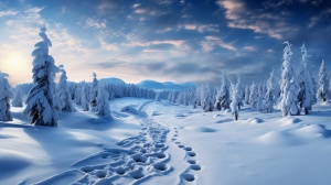 冬天、大雪、铺满地、远山也是厚厚的雪，树木、银装素裹，恢宏，唯美，仙境，诗意，超高清，超分辨率，纪实摄影，大师杰作，高清照片