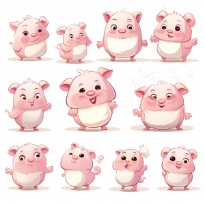 猪各种表情和动作的迪士尼风格插画设计