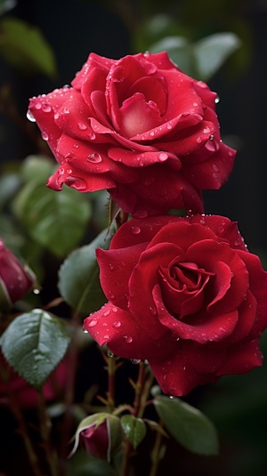 盛开在翠绿花园中的红艳玫瑰