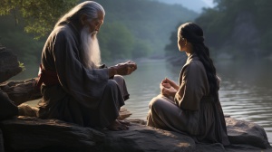 中国古代老人与妇女在河边谈论