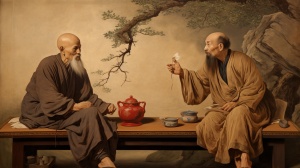 中国古代老年光头和尚与老年人的对话