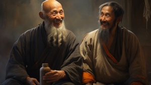 中国古代老年光头和尚与老年人的对话