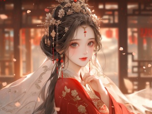 中国古风美少女在宫殿中展示精致妆容