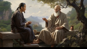 中国古代老年和尚与白发老人的对话