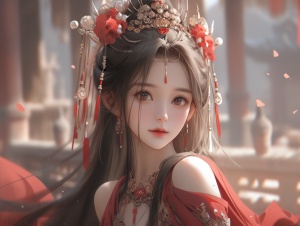 中国古风美少女的精致妆容与红晕