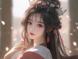 中国古风美少女的精致妆容与红晕