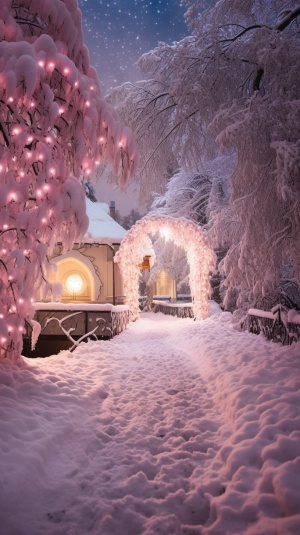 美丽浪漫的雪景照片，精致玫瑰金配色的梦幻之美