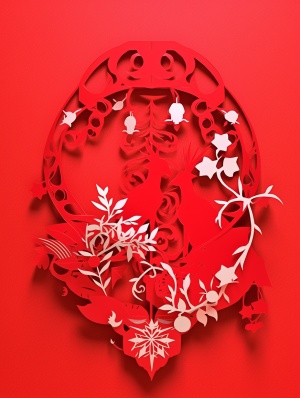 Festive Paper-cut Art: Christmas Theme with Red and Green