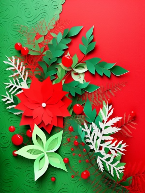 Festive Paper-cut Art: Christmas Theme with Red and Green