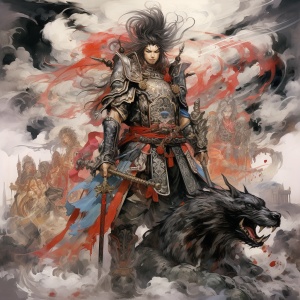 Chinese Mythological War God in Oriental Armor