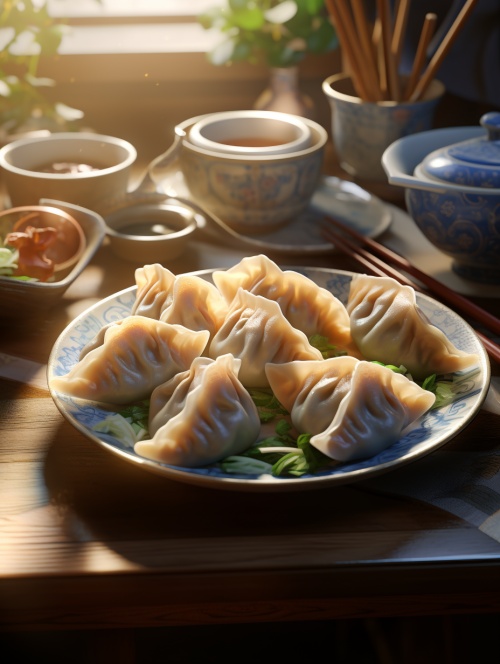 Stuffed dumplings, makoto shinkai, dreamy symbolism,dao trong le,focus stacking, soft and rounded forms v 5.2ar 9:16