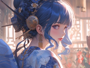 优雅的壁纸蓝色头发的女人在燕军程的风格