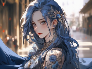 优雅的壁纸蓝色头发的女人在燕军程的风格