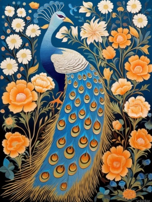 Exploring Chinese Art: Golden Peacock and Megrealistic Animal Illustrations