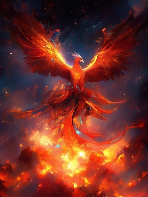 Fiery Phoenix: A Naturalistic Animal Painting in Space