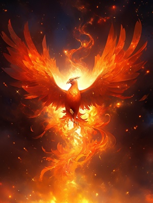 Fiery Phoenix: A Naturalistic Animal Painting in Space
