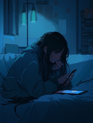 无聊女孩的床上手机时光