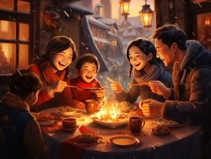 冬至，一家人围在一起吃汤圆，开心，